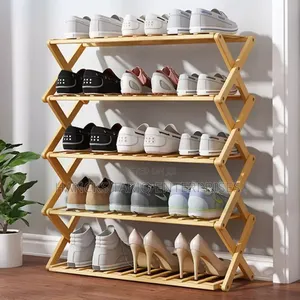 Foldable Bamboo Shoe Rack – 5-Tier Space-Saving Organizer