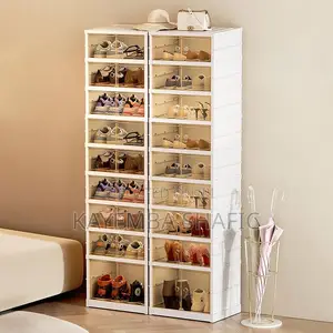 Premium Double-row Collapsible Shoe Rack With Magnetic Doors