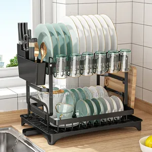 Premium 2-Tier Dish Drying Rack – Matte Black Countertop Organizer