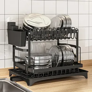 Premium 2-Tier Dish Drying Rack – Matte Black Countertop Organizer