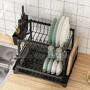 Premium 2-Tier Dish Drying Rack – Matte Black Countertop Organizer