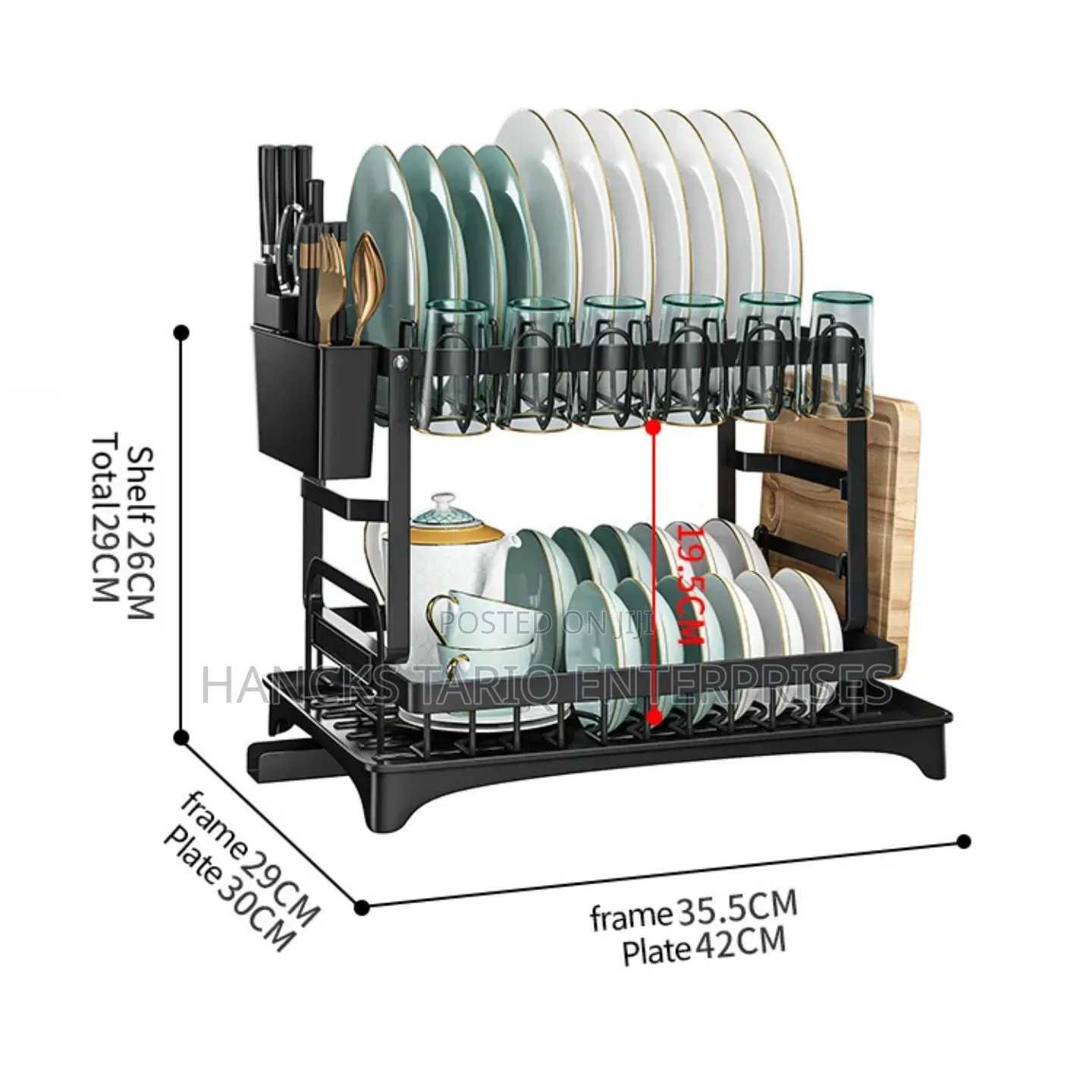 Premium 2-Tier Dish Drying Rack – Matte Black Countertop Organizer