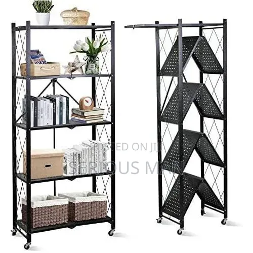 5-Tier Black Metal Foldable Storage Rack