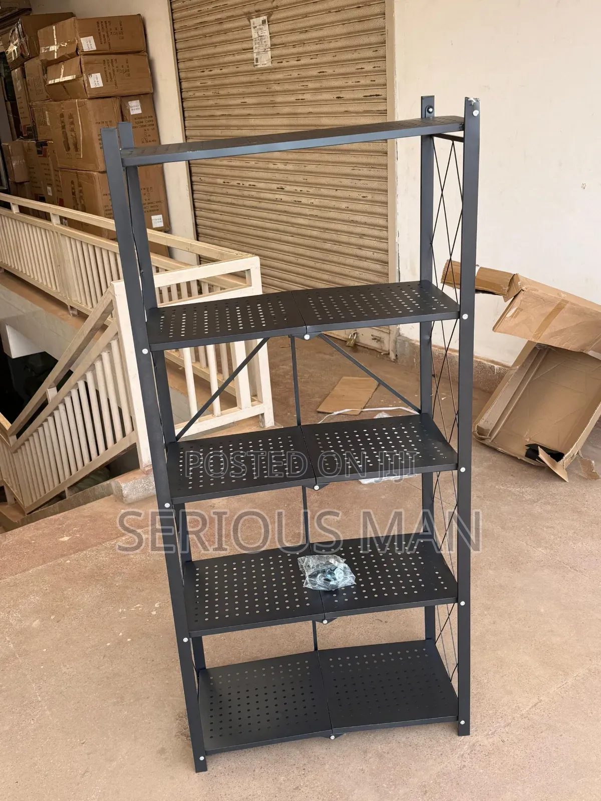 5-Tier Black Metal Foldable Storage Rack