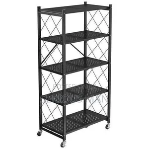 5-Tier Black Metal Foldable Storage Rack