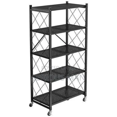 5-Tier Black Metal Foldable Storage Rack