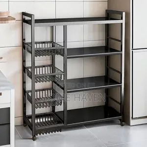 4tier Multifunctional Black Metal Kitchen Rack