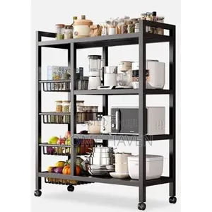 4tier Multifunctional Black Metal Kitchen Rack