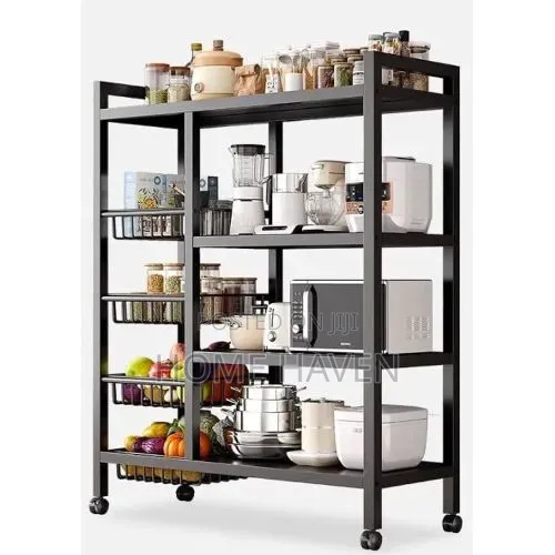 4tier Multifunctional Black Metal Kitchen Rack