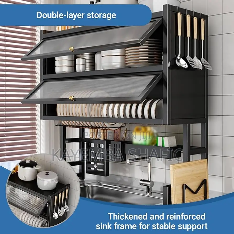 Premium 2-Tier Over-the-Sink Dish Drying Rack With Cabinet Doors