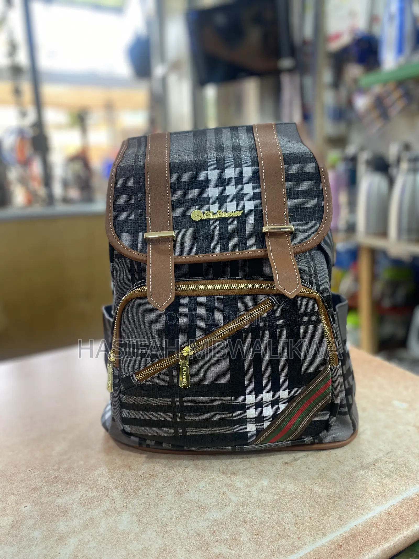 Brown Checked Back Bag