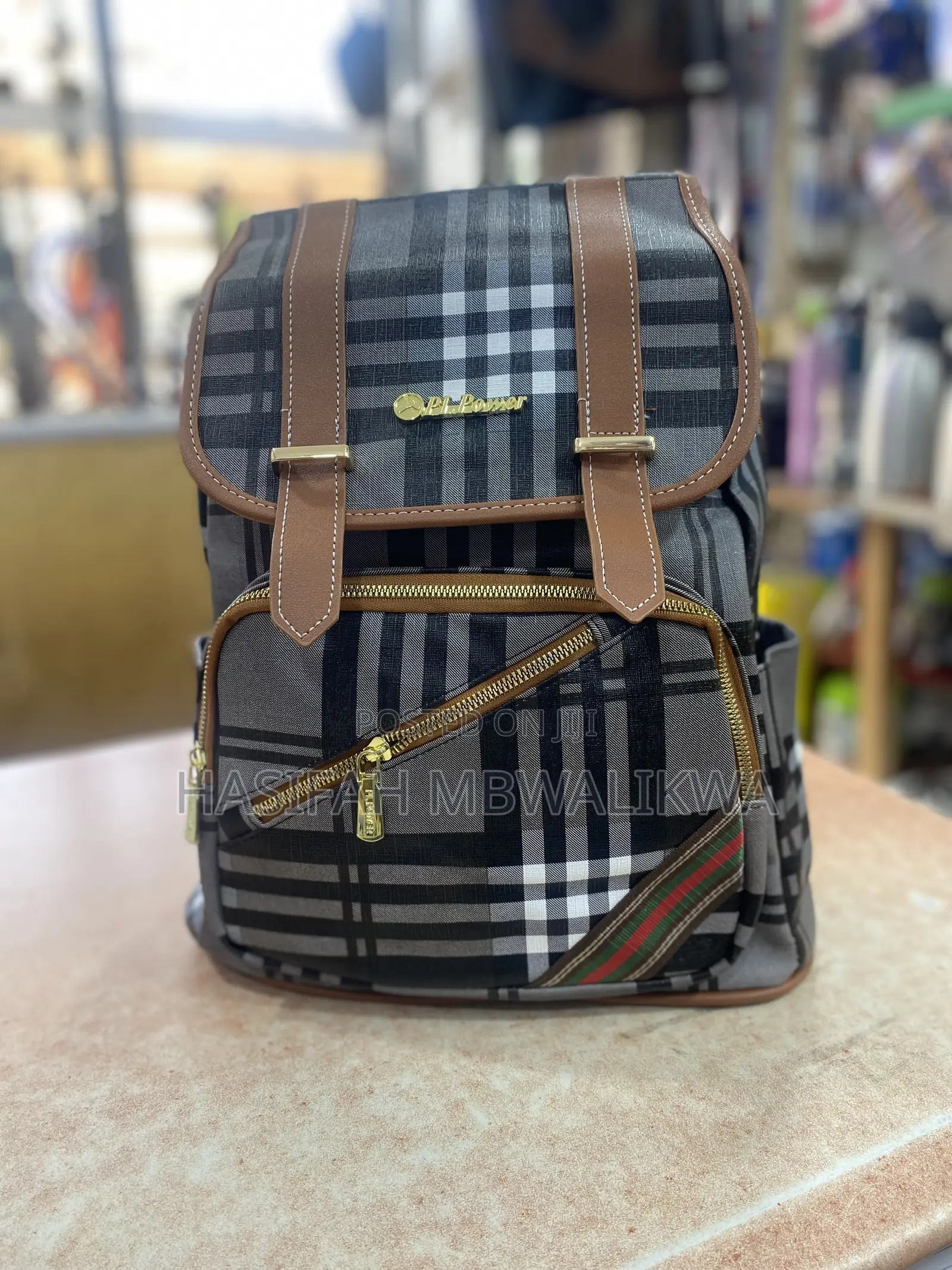 Brown Checked Back Bag