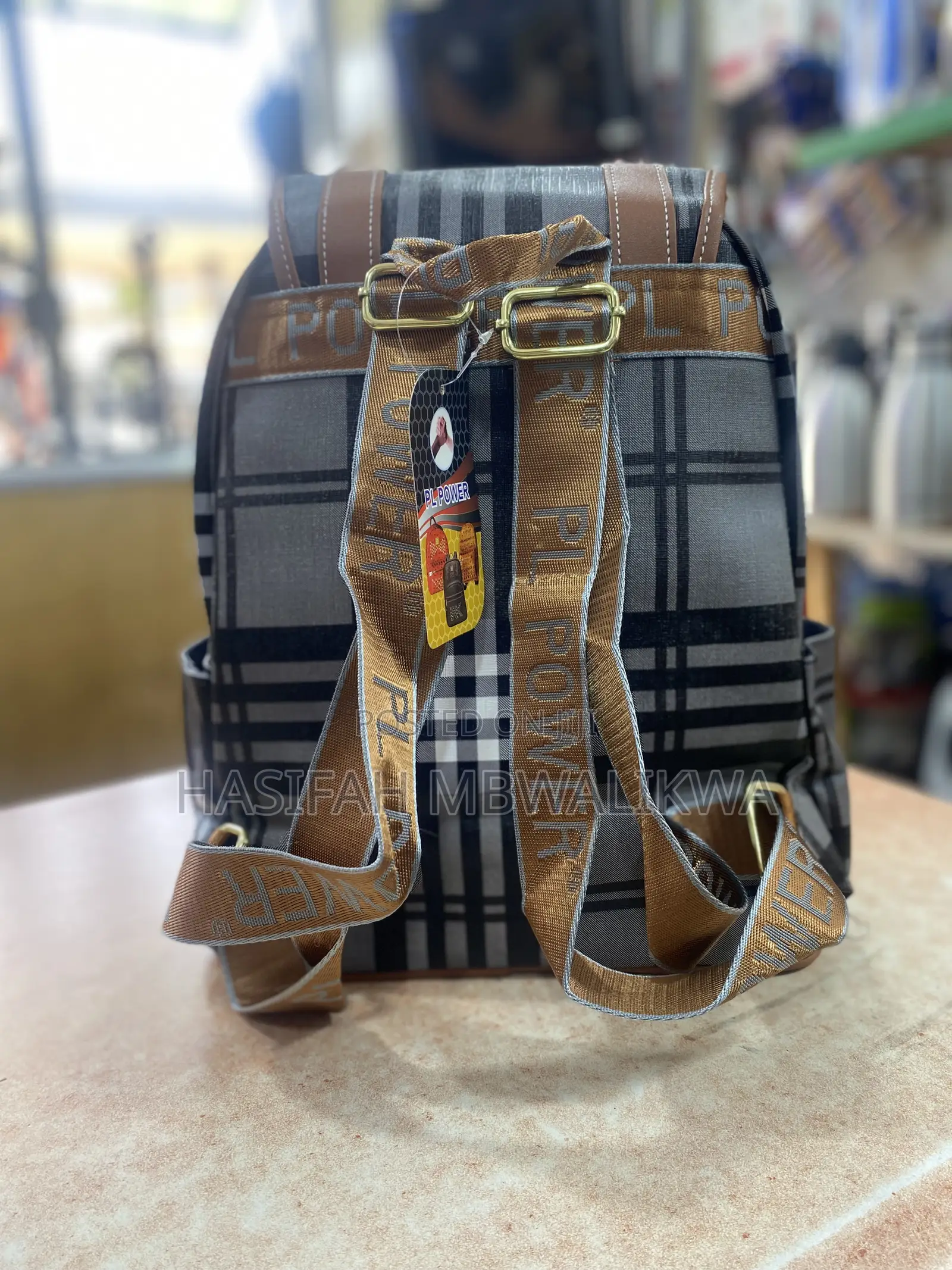 Brown Checked Back Bag