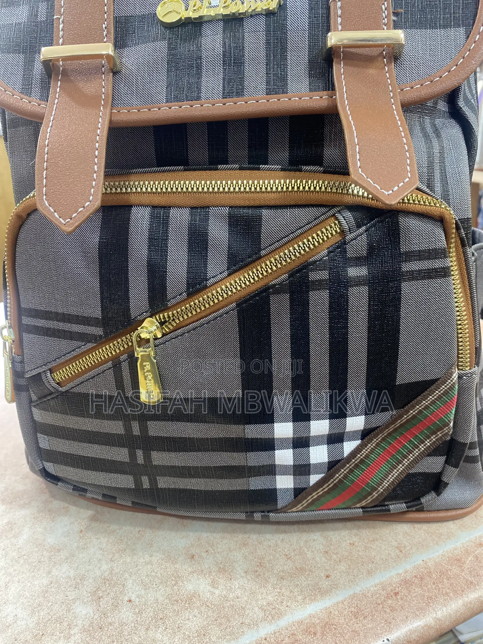 Brown Checked Back Bag