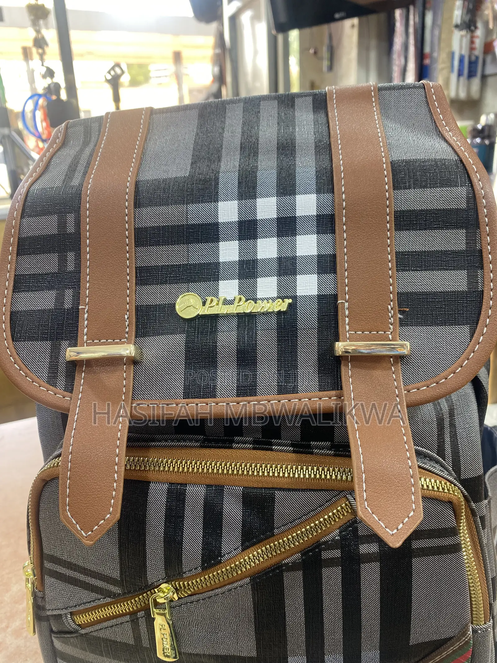 Brown Checked Back Bag