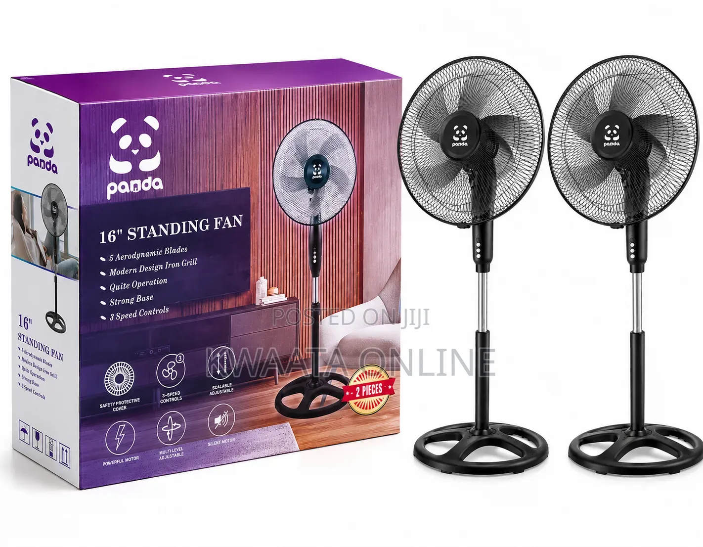 Panda 16 Inch Standing Fan-3 Speed Adjustable Fan( 2 Pieces in a Box)