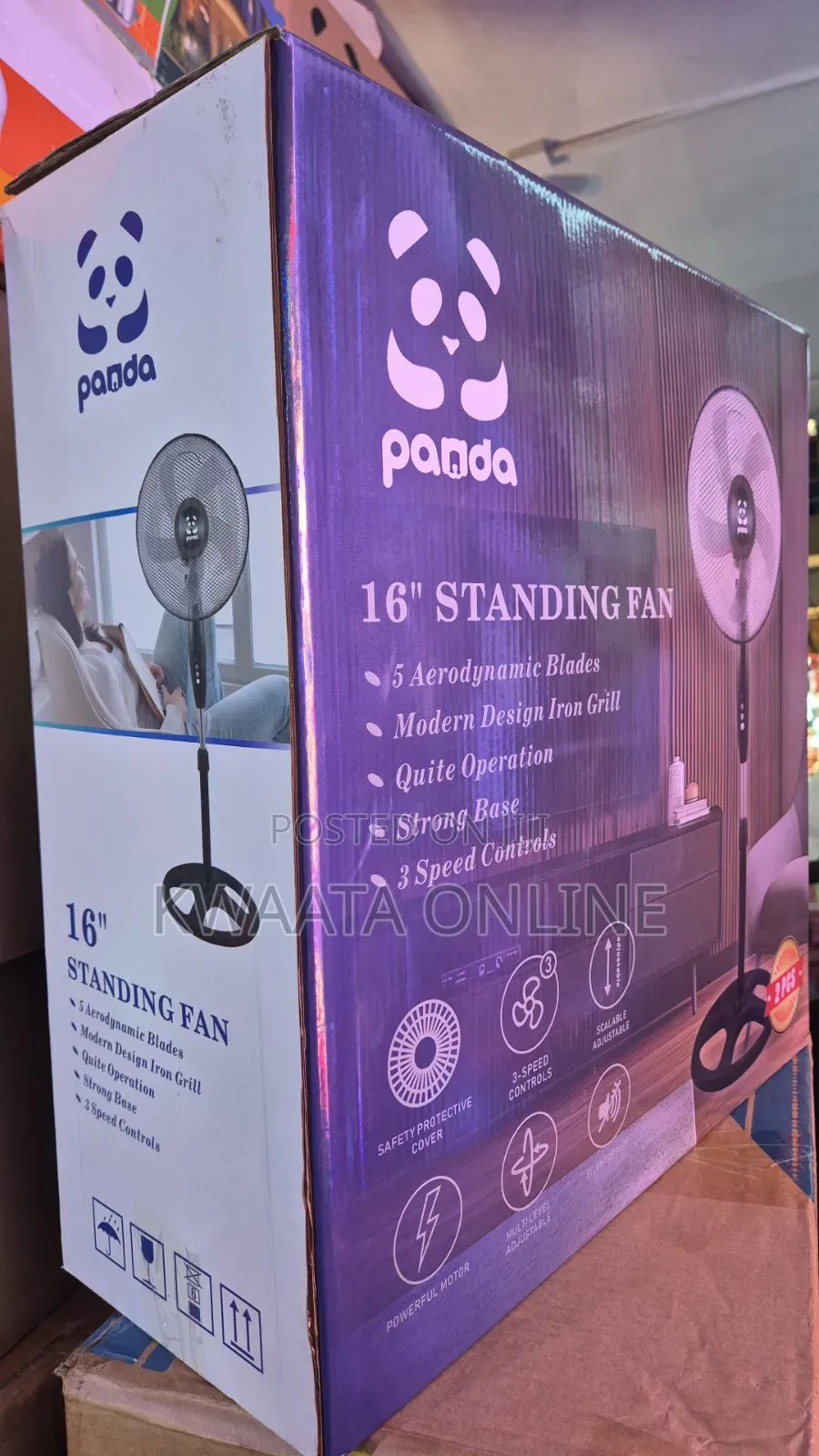 Panda 16 Inch Standing Fan-3 Speed Adjustable Fan( 2 Pieces in a Box)