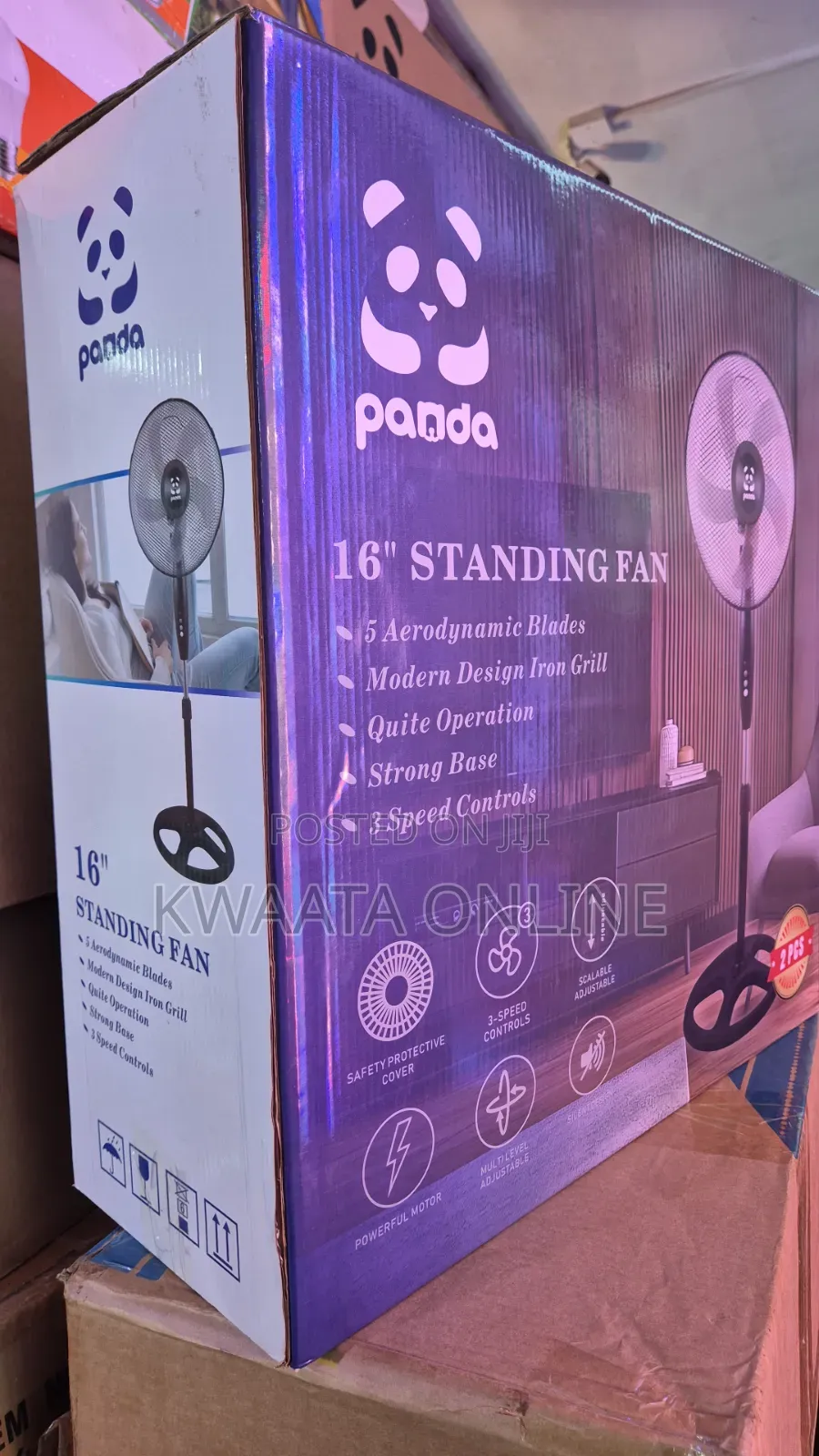 Panda 16 Inch Standing Fan-3 Speed Adjustable Fan( 2 Pieces in a Box)