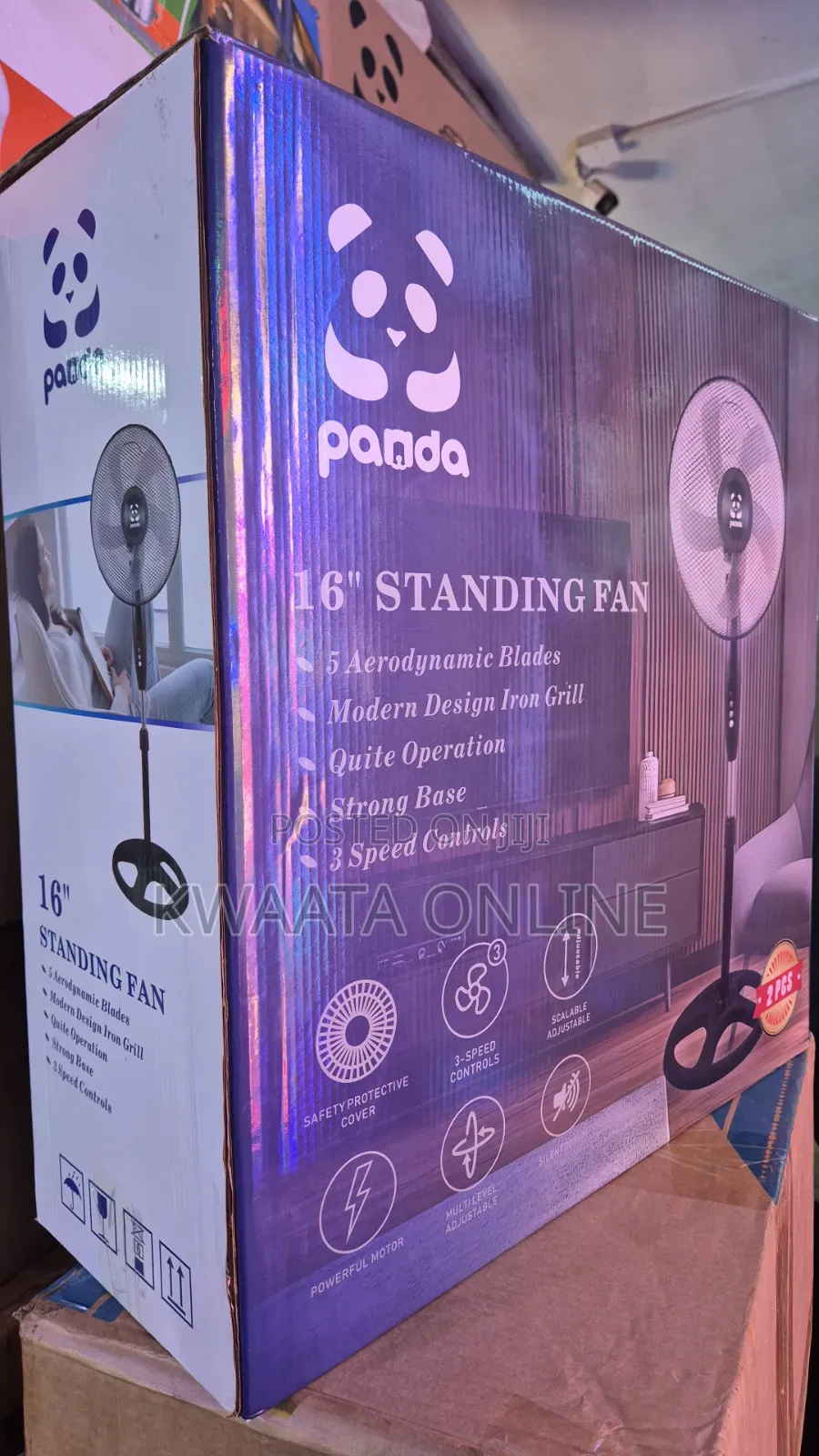 Panda 16 Inch Standing Fan-3 Speed Adjustable Fan( 2 Pieces in a Box)