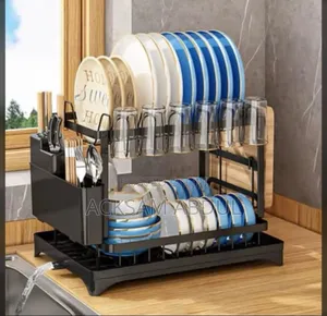 Black, 2-Tier Carbon Steel Dish Drying Rack