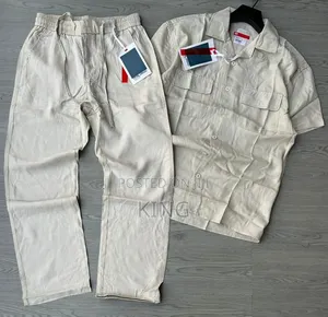 Linen Sets.Cargo-style Pockets Shirt and Pants.