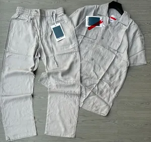 Linen Sets.Cargo-style Pockets Shirt and Pants.