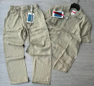 Linen Sets.Cargo-style Pockets Shirt and Pants.