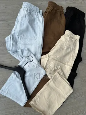 Linen-Blend Trousers. Beige, Black, Brown, and Light Blue