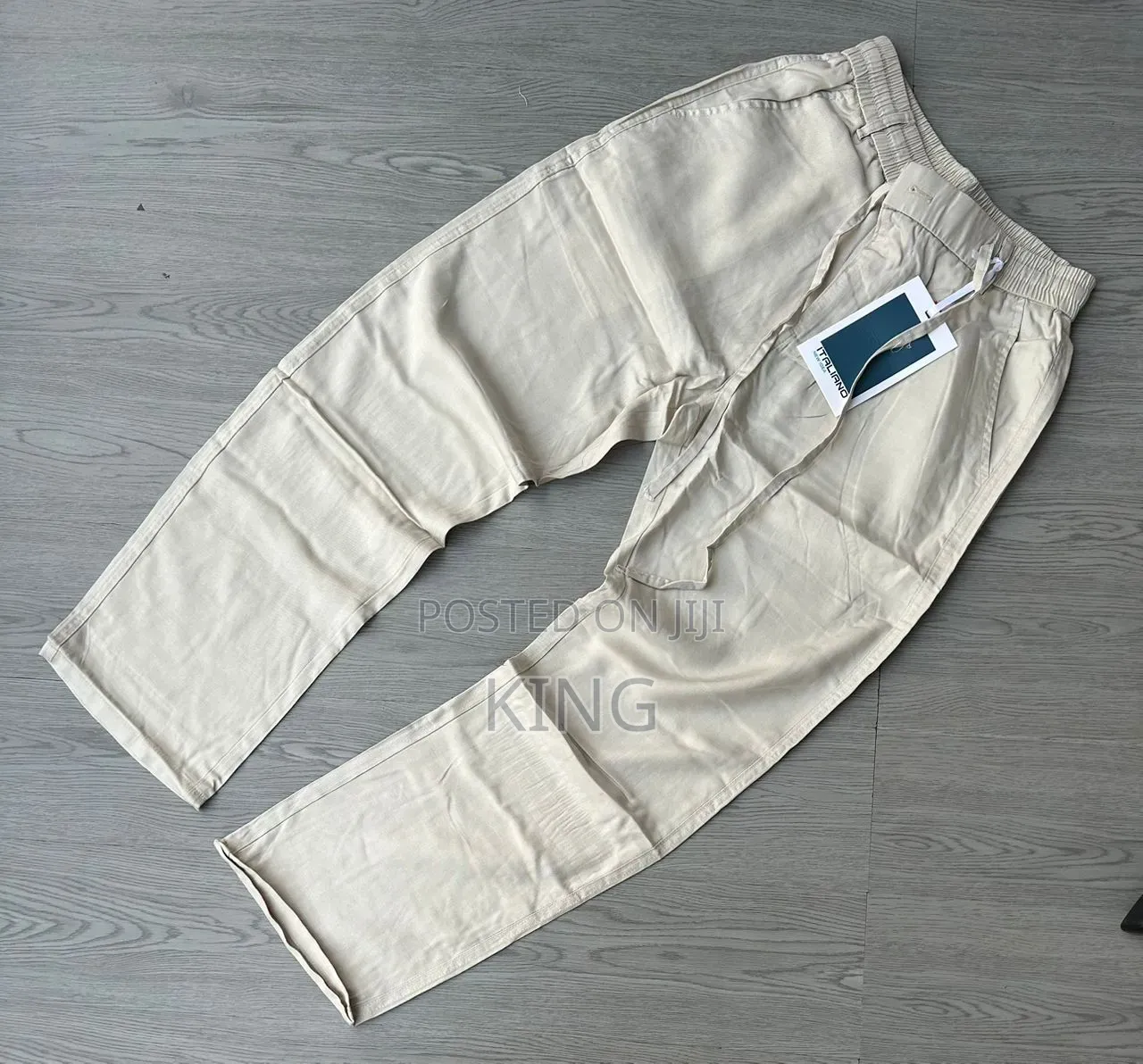 Linen-Blend Trousers. Beige, Black, Brown, and Light Blue