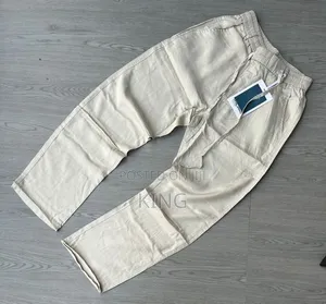 Linen-Blend Trousers. Beige, Black, Brown, and Light Blue