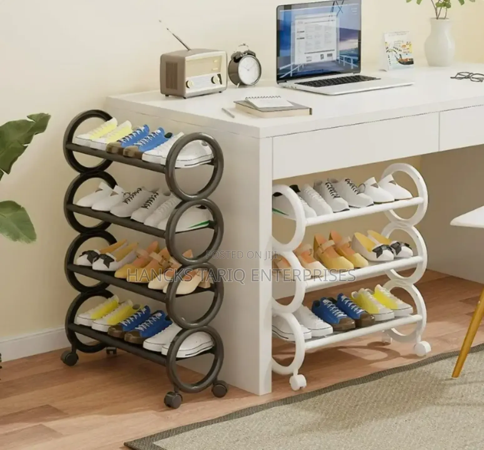 ​Modern 4-Tier Rolling Shoe Rack