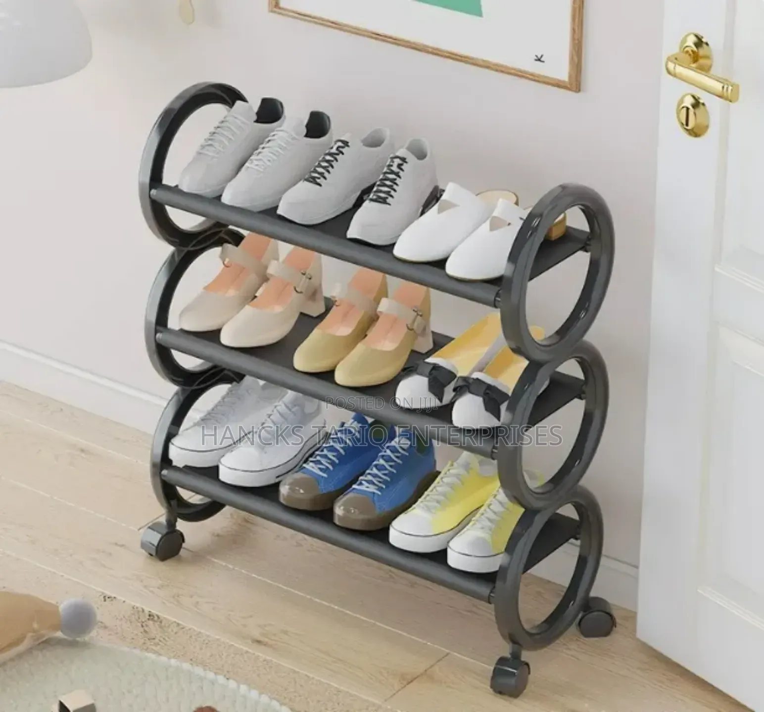​Modern 4-Tier Rolling Shoe Rack