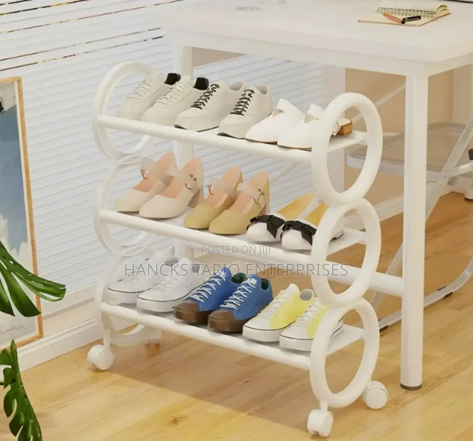 ​Modern 4-Tier Rolling Shoe Rack