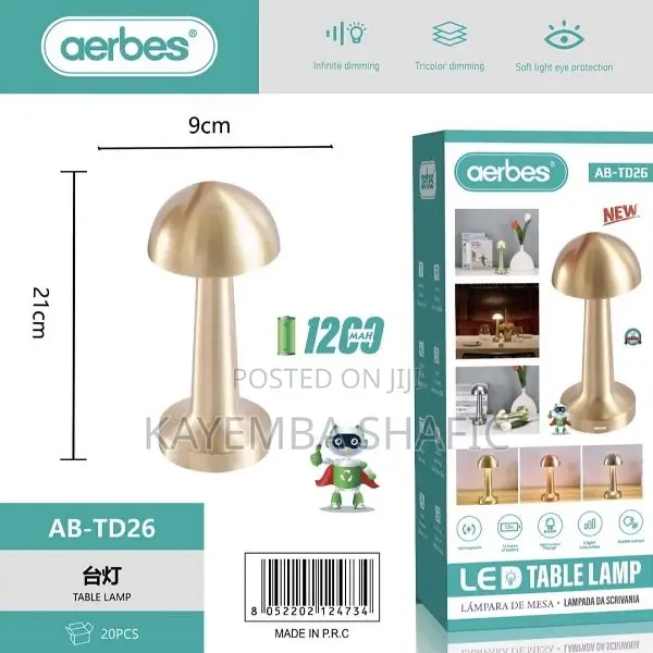 Aerbes Ab-Td26 Rechargeable Cordless Mushroom Led Table Lamp