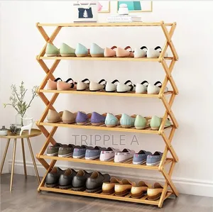 Bamboo Foldable Shoe Rack