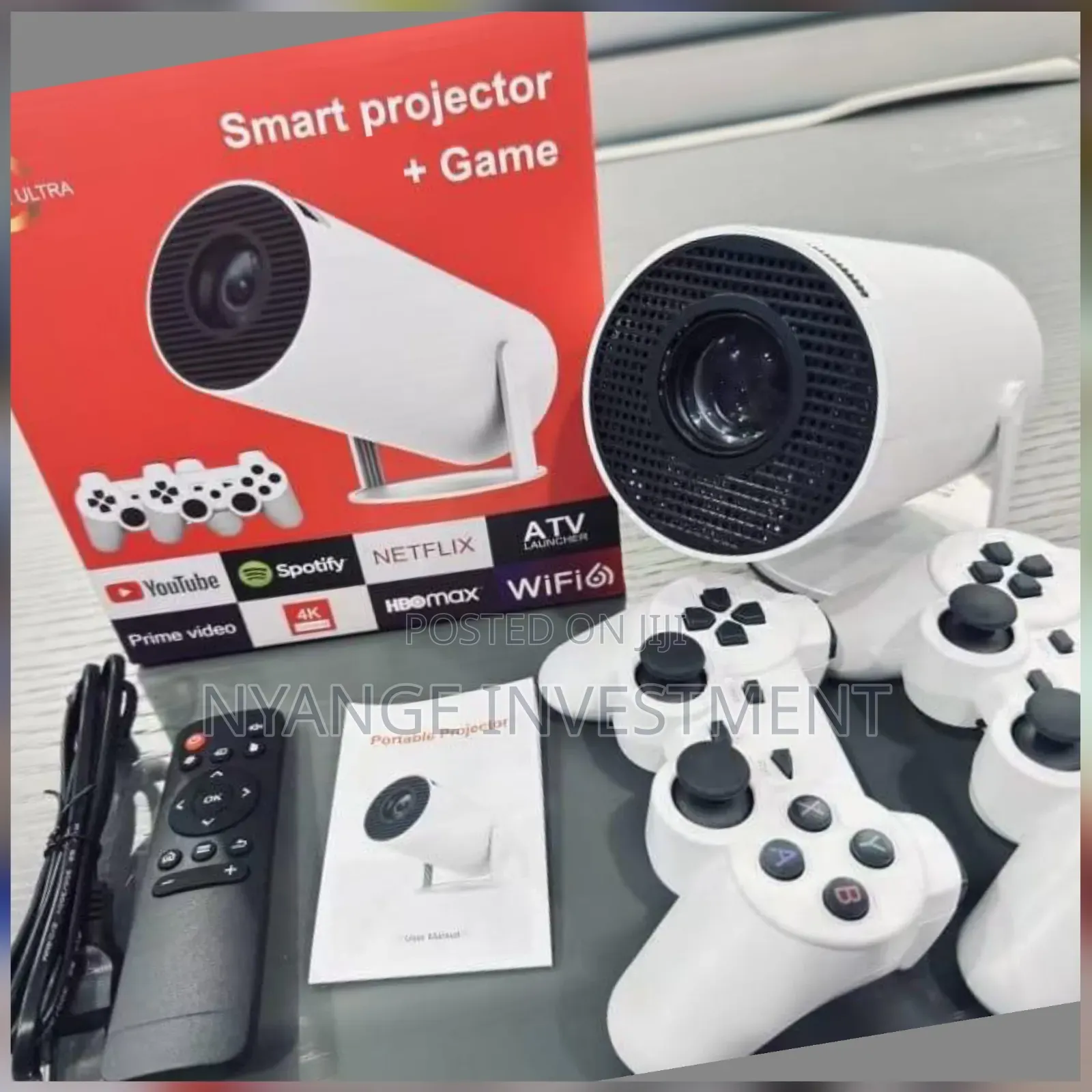 M300 Max Wireless Smart Projector Package With Two Game Controllers.