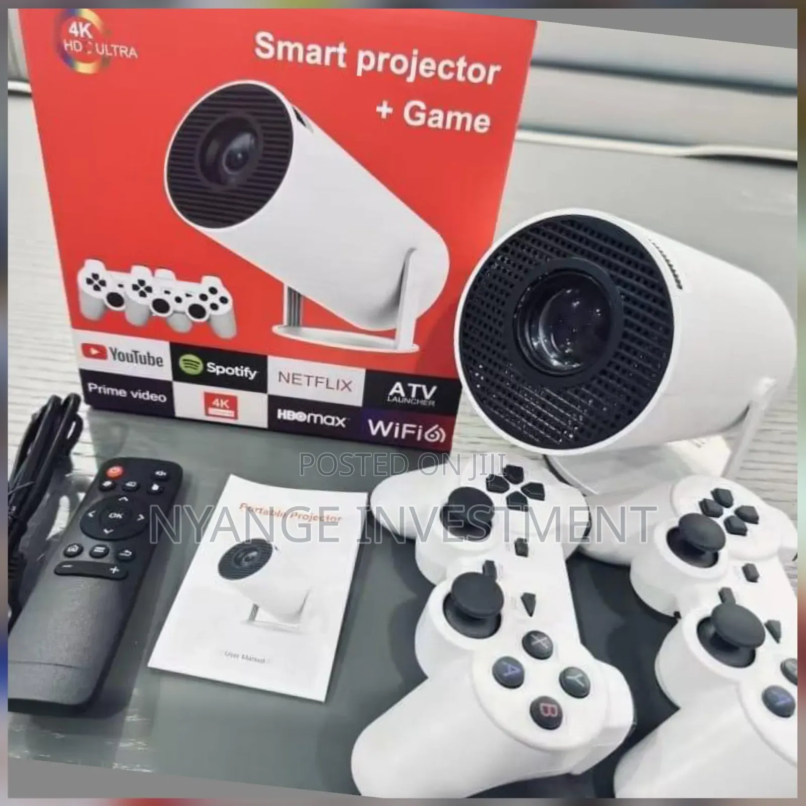 M300 Max Wireless Smart Projector Package With Two Game Controllers.