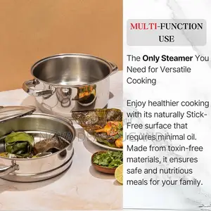 28cm 2 Tier Stainless Steel Steamer Pot W/Glass Lid