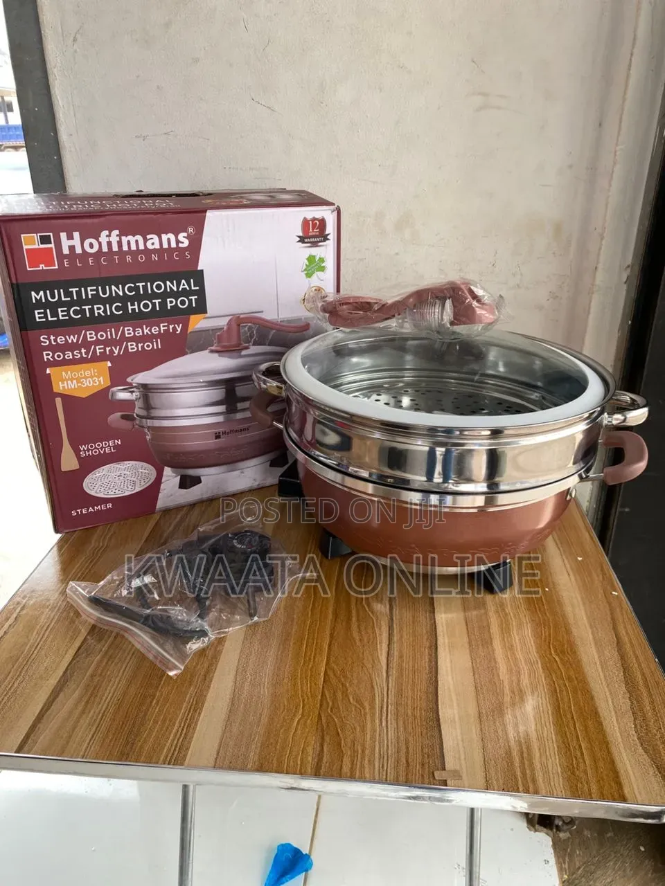 Hoffmans Electric Hot Pot 32cm Multi-functional, Stew,Broil, Fry,Roast