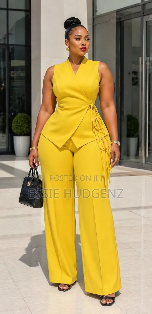 2pc Sleeveless Top With Wide Leg Pants