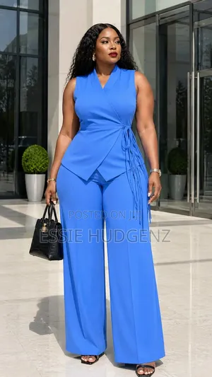 2pc Sleeveless Top With Wide Leg Pants