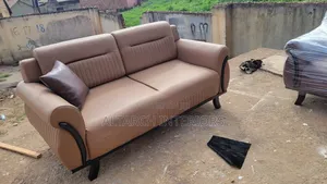 Brown Leather Sofa in 3 Seater With Black Legs