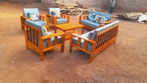 Wooden Sofa Chairs in Mahogany With a Centre Table and High Density