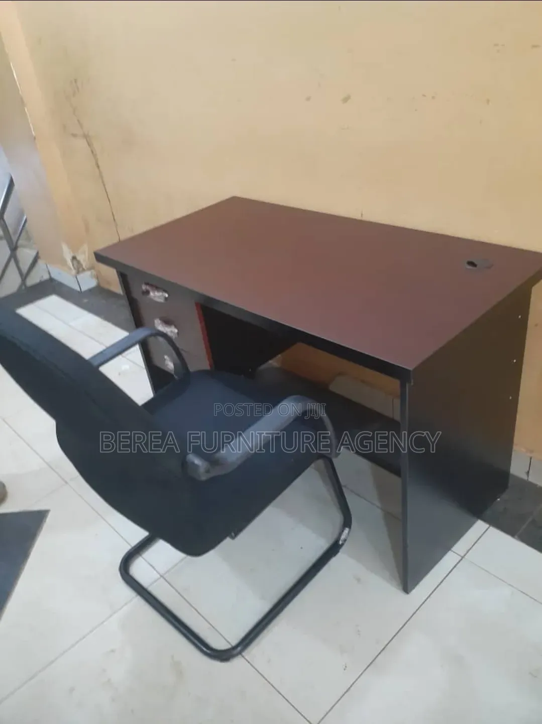 Black Fabric Office Chair and Office Table