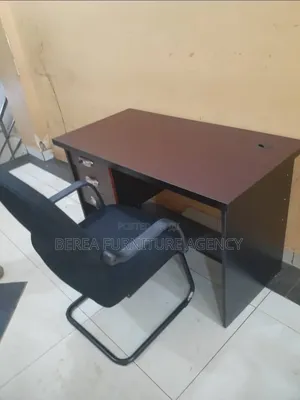 Black Fabric Office Chair and Office Table