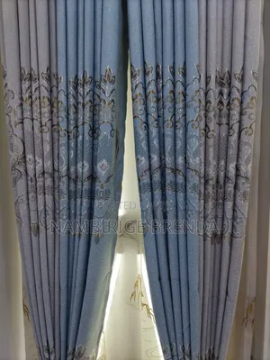 Flowered Curtains in Grey and Blue