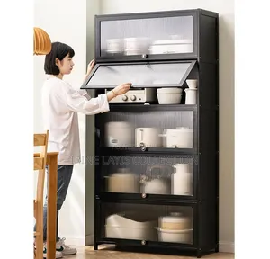 5-tier Floor-standing Kitchen Storage Cabinet Features Magnetic Doors.