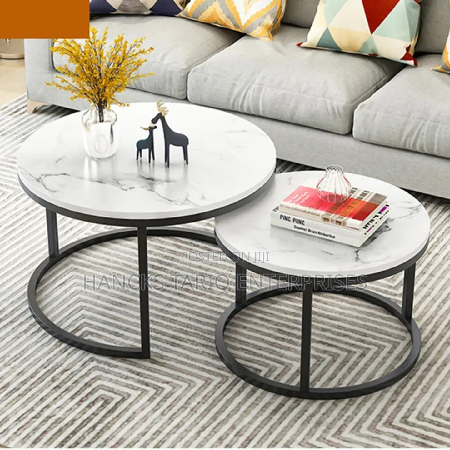 Modern Nesting Coffee Table Set – Elegant Marble-Effect Round Tables