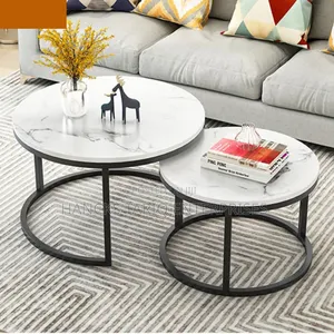 Modern Nesting Coffee Table Set – Elegant Marble-Effect Round Tables