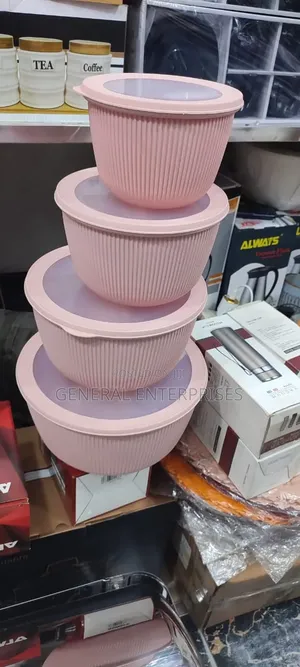 Ribbed, Pink Plastic Food Storage Containers